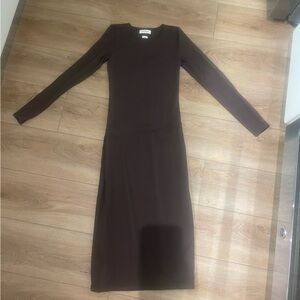 Babaton contour midi dress in chocolate brown, size small